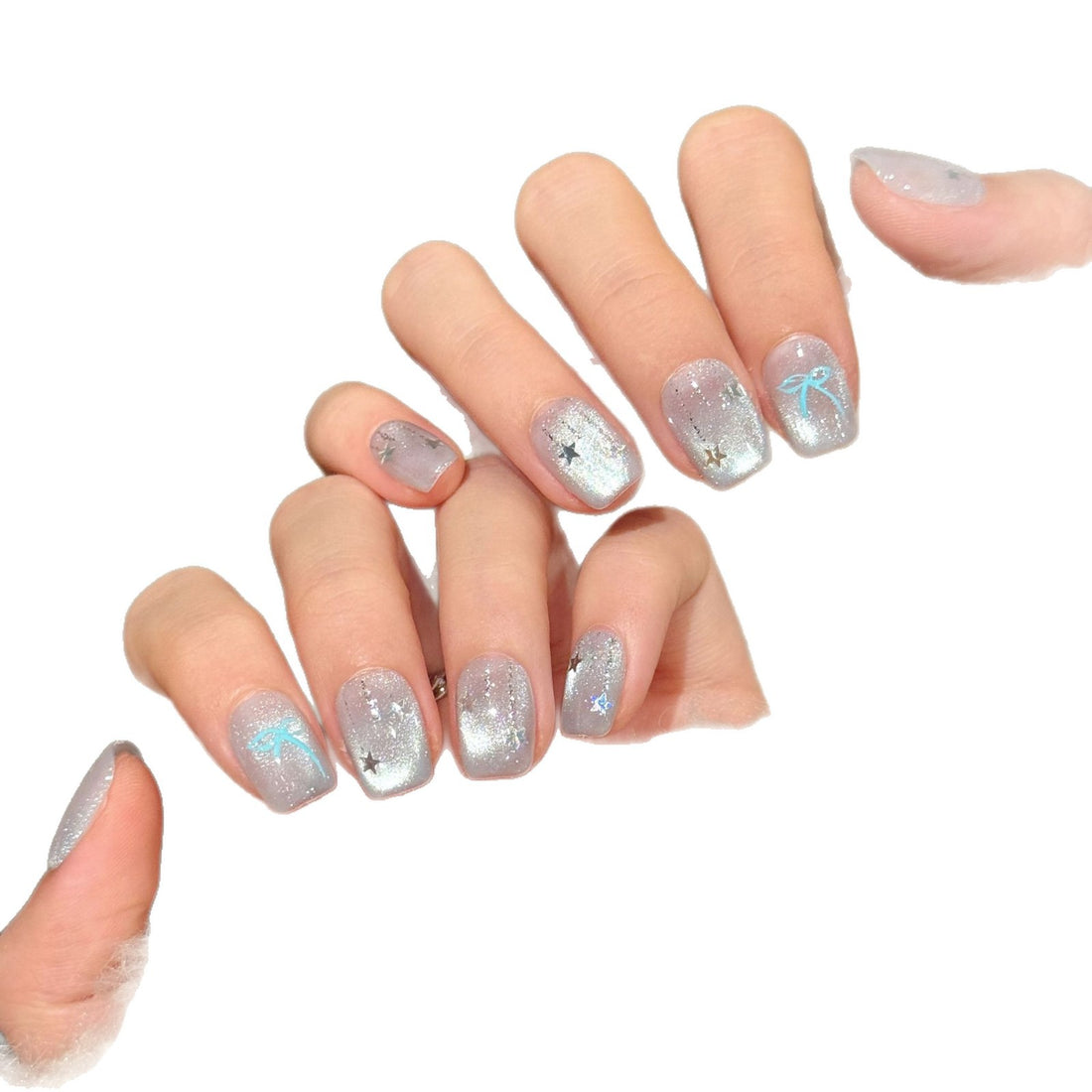Glitify Silver Star Butterfly Nails